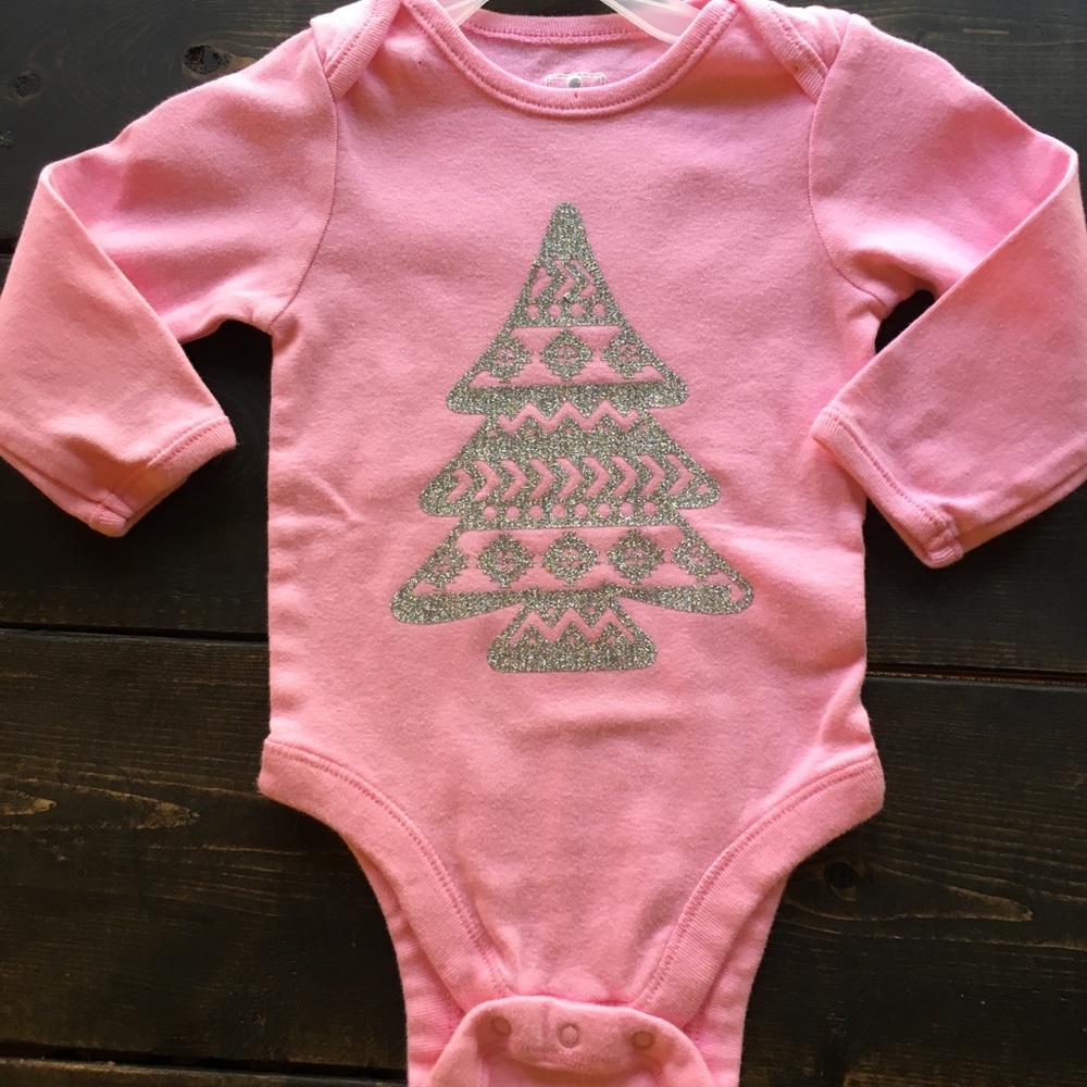 🎄 6-12 mo Pink Aztec Christmas Tree Onesie 🎄